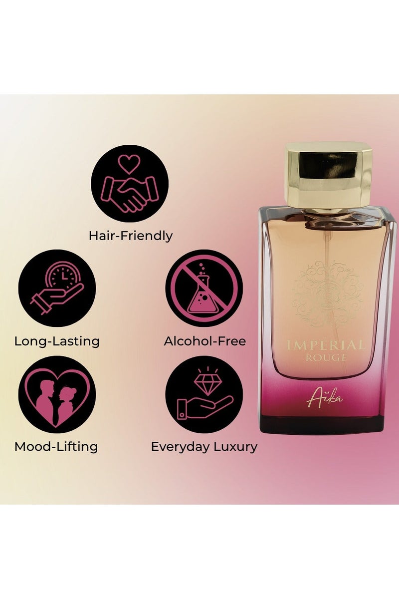 ايكا عطر أيكا إمبريال روج 80 مل للنساء، عطر يدوم طويلاً للجسم والشعر، عطر خالٍ من الكحول للنساء بمزيج من الزعفران والورد وخشب العنبر الزهري والتوابل - Image 5